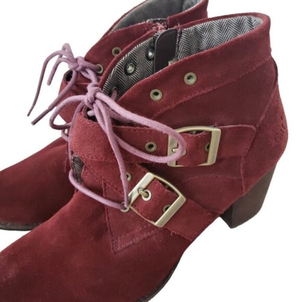 Caterpillar Briony Burgundy Suede Boots Waterproof Heeled Lace Up Ankle